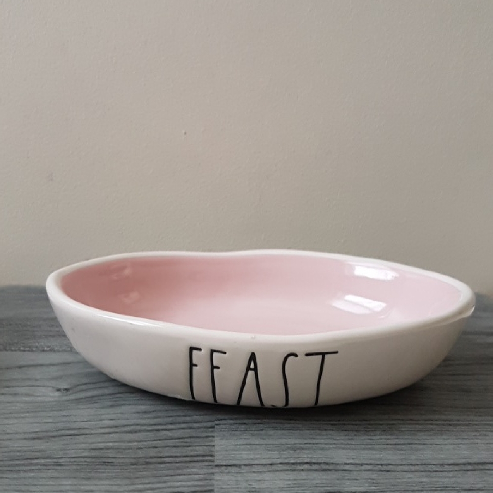 Rea Dunn Pink and White Ceramic Cat Bowl.